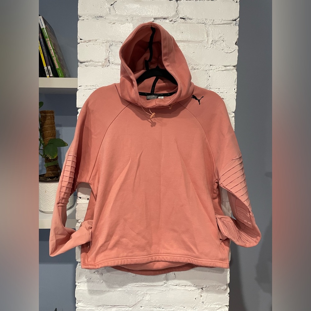 Puma Womens Peach Ribbed Sleeve Evo Stripe‎ Hoodie Sweatshirt Size Large